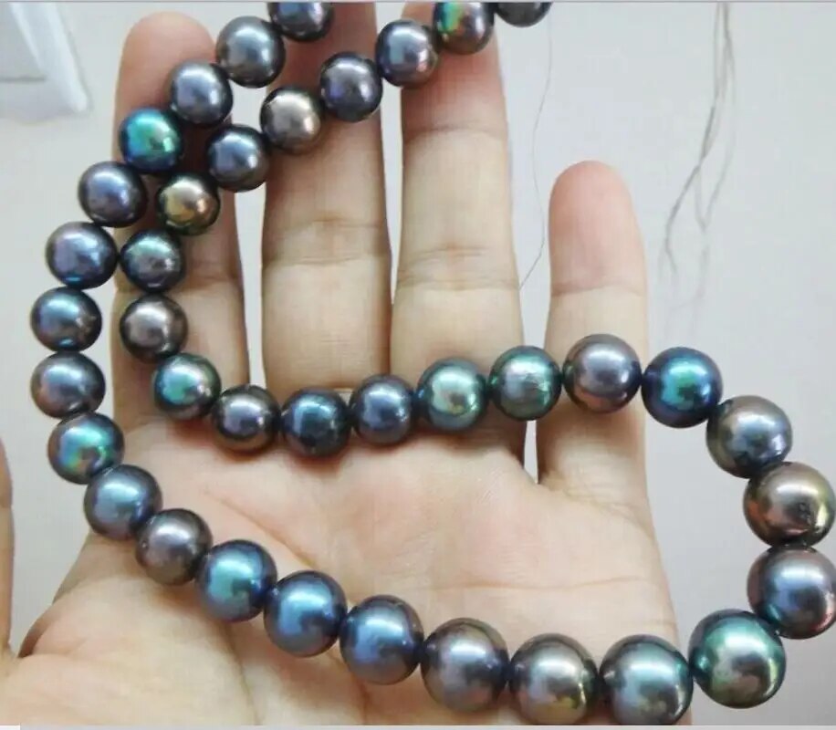 Authentic natural Tahiti black peacock pearl necklace 10-11mm